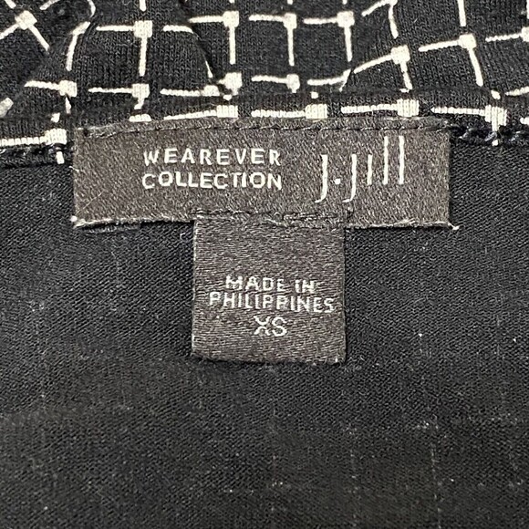 J Jill Wearever Black White Check Tunic Top XS Mod Retro Minimalist Long Sleeve - Picture 4 of 7